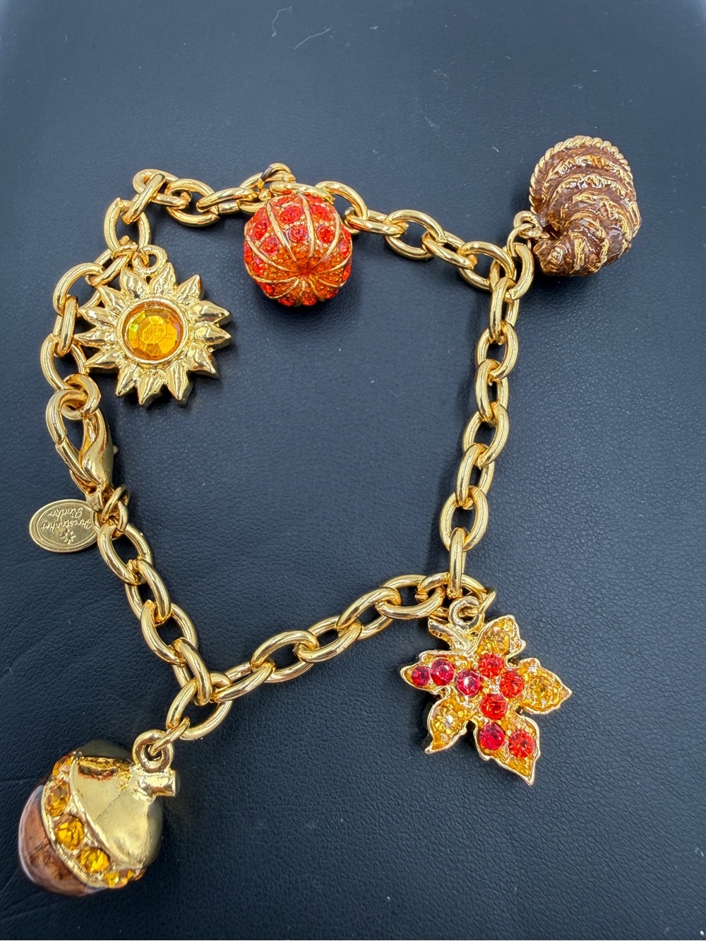 Christopher Radko Gold-Tone Autumn Charm Bracelet with Orange and Red Accents